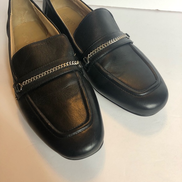 Franco Sarto Damia black leather loafers with silver chain. - Picture 3 of 7